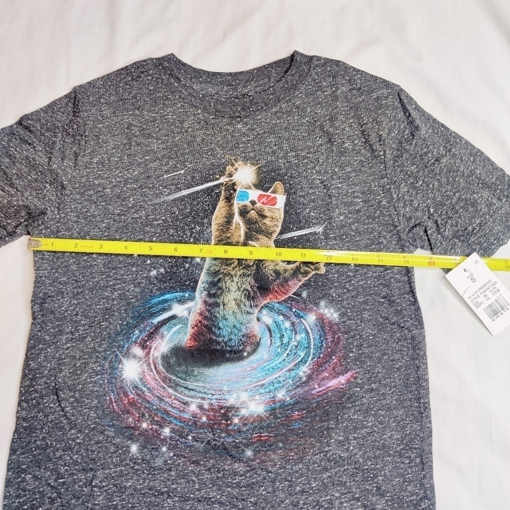 NWT T-shirt Space Cat w/ Retro 3-D Glasses Heather Gray Sz S - Picture 6 of 7